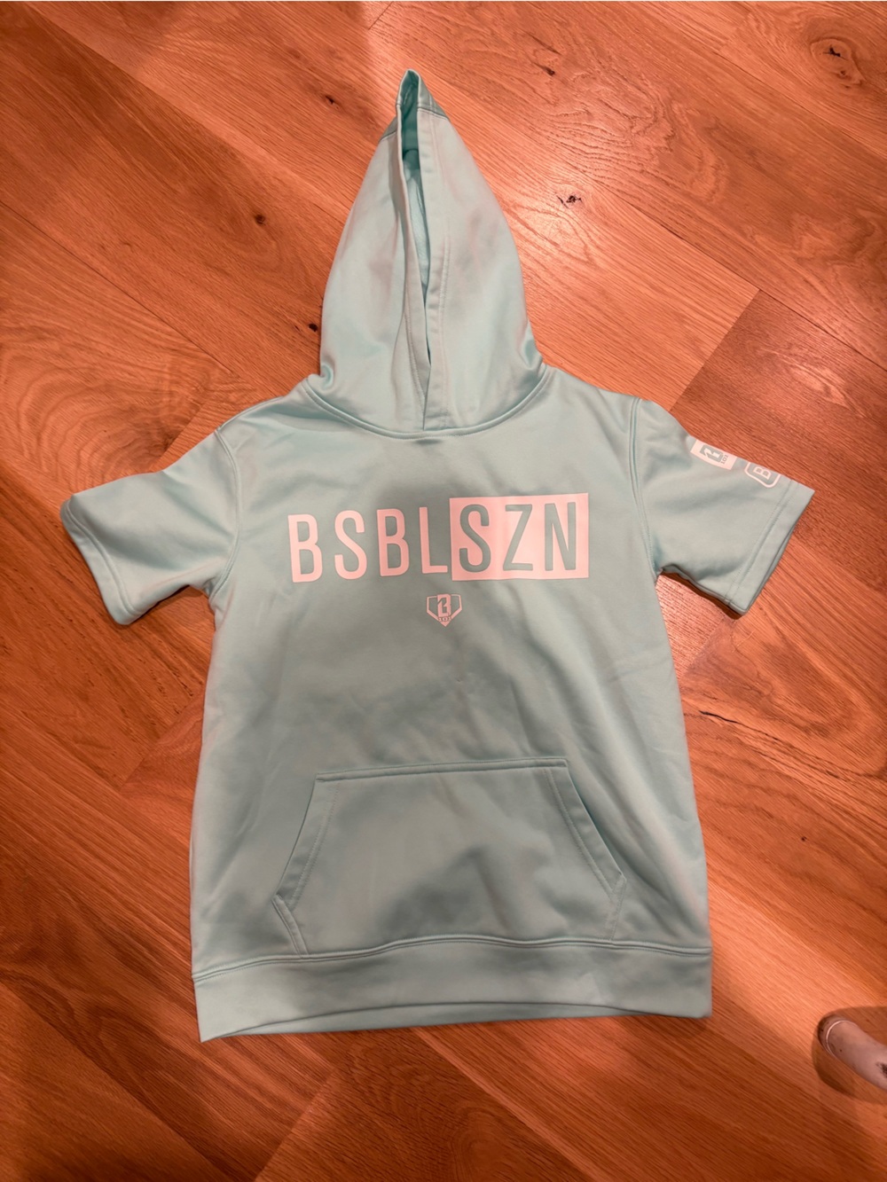 Kids Light Aqua Short-Sleeve Hoodie with Front Pocket